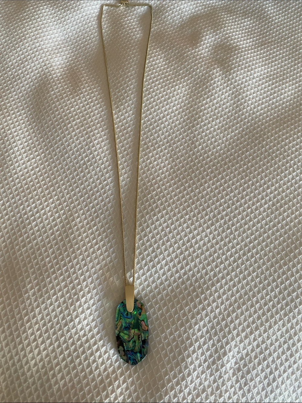 Kendra Scott Gold Necklace with Green and Blue Abalone Pendant